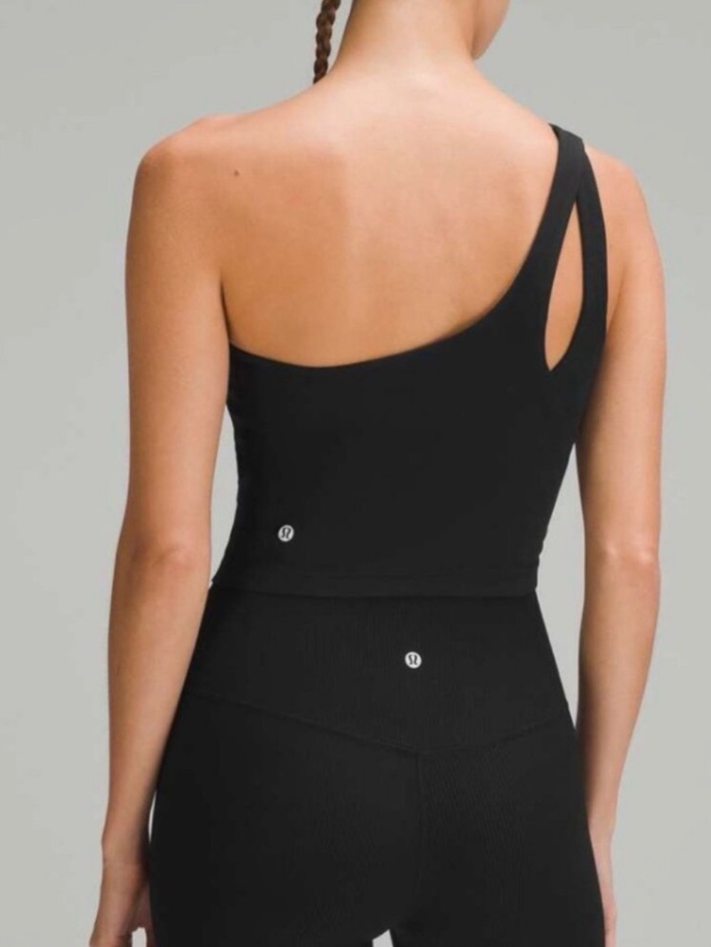 One-Shoulder Black Ribbed Tank Top - Picture 2 of 2